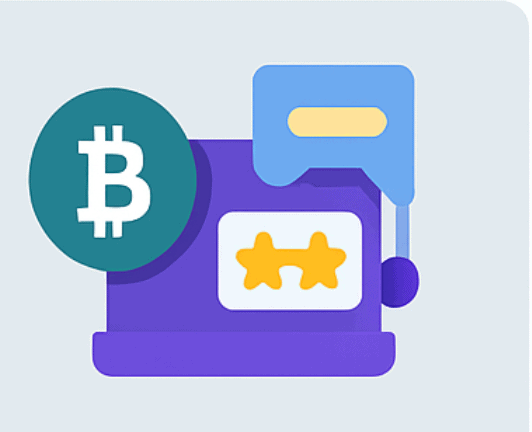 Crypto slot machine with Bitcoin and star symbols illustration