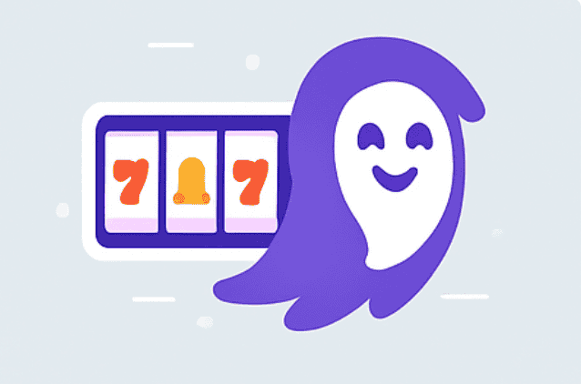 Ghost-themed slot machine with lucky 777 – crypto casino illustration