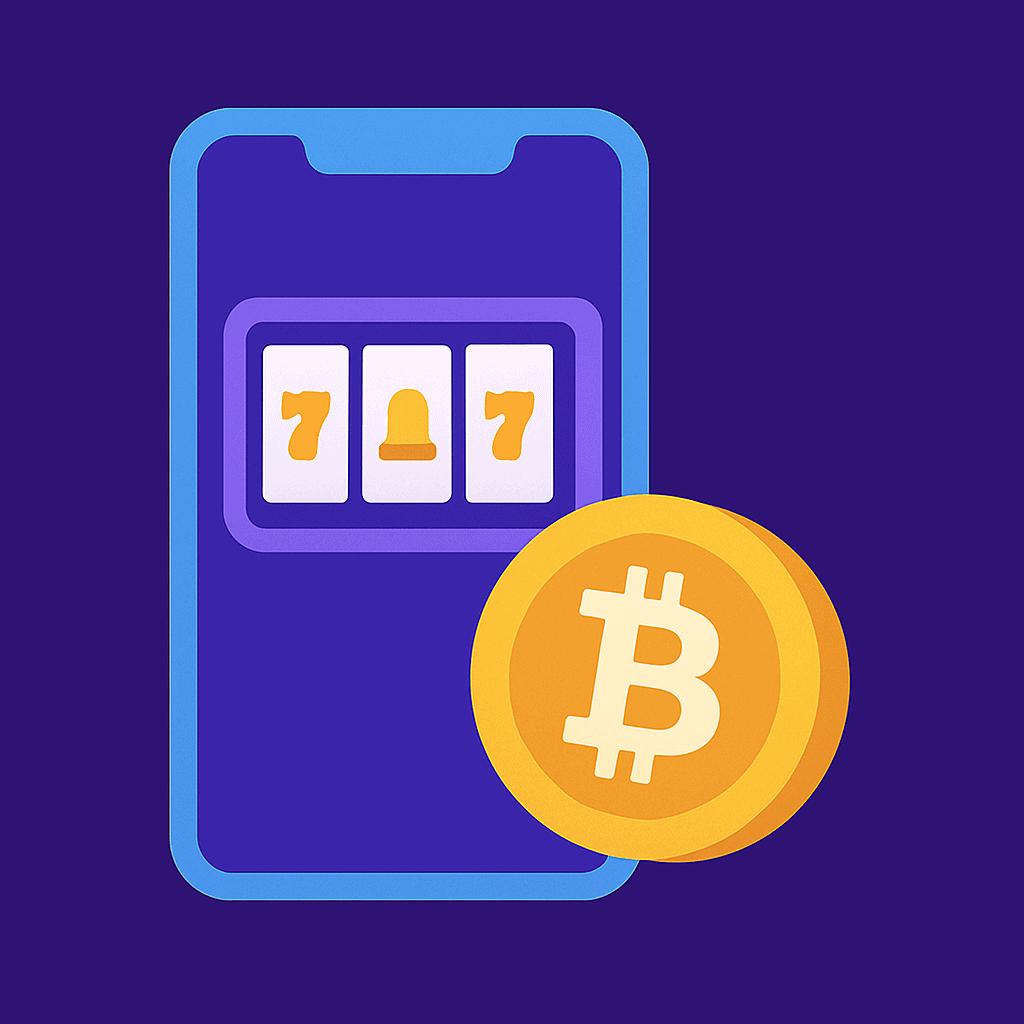 Mobile crypto bonus illustration with Bitcoin and slot icon, 2025 theme