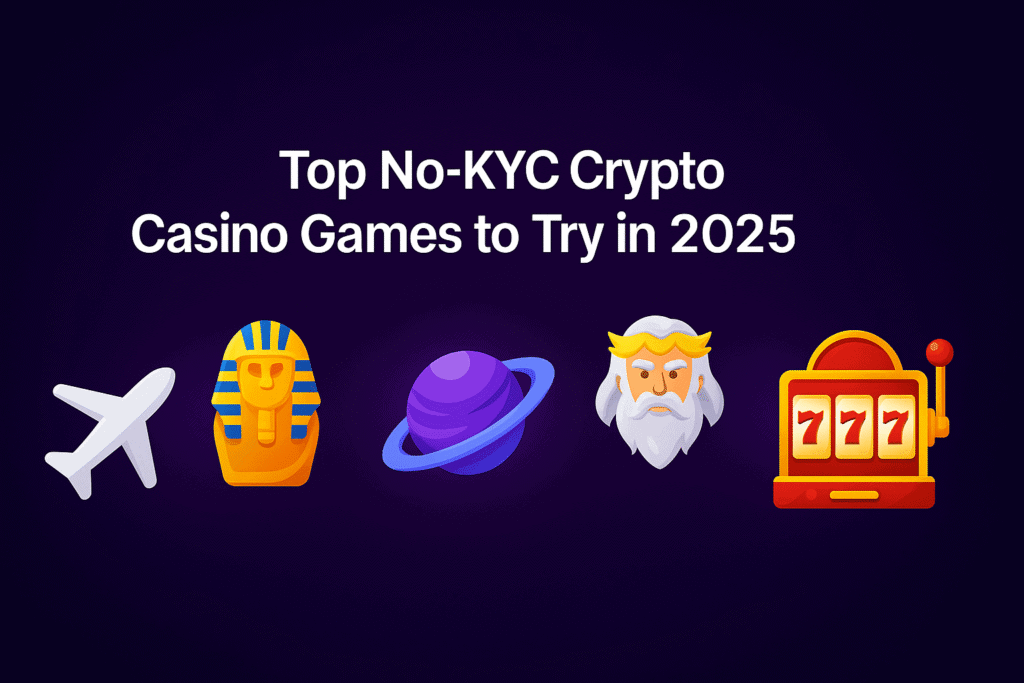Colorful promotional banner showcasing 6 popular crypto casino games without text – icons only